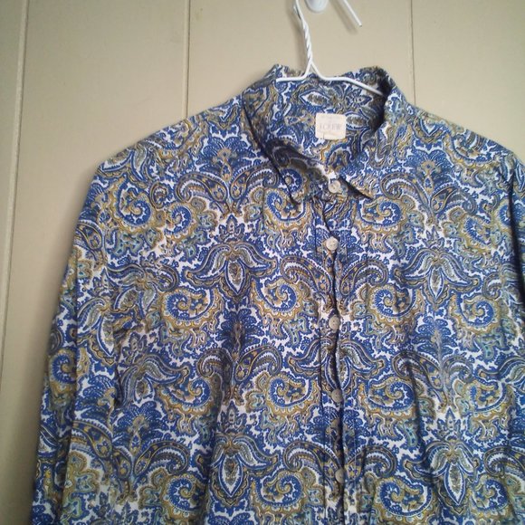 J Crew Button Up Shirt S Long Sleeve Paisley Print Blue Gold - Picture 10 of 13